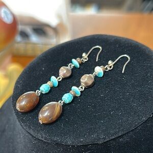 Turquoise and brown earrings. Brown stones are real stones with a swirl pattern